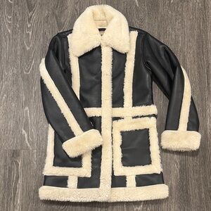 A&F Black and Cream Faux Fur Trim Coat